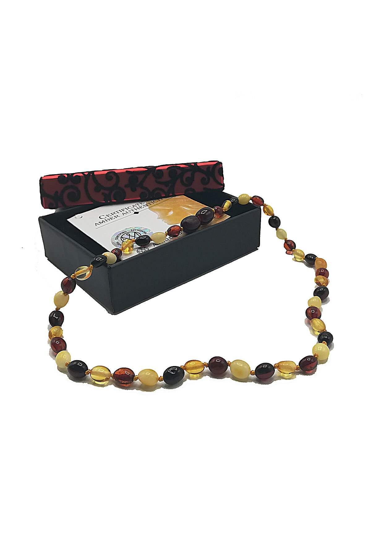 Sertifikalı Orjinal Baltık Kehribar Bebek Diş Kolyesi Litvanya Bandrollü Yassı Multicolor Kehribar Kolye Kız Erkek Çocuk Kolyesi 33 cm Standart