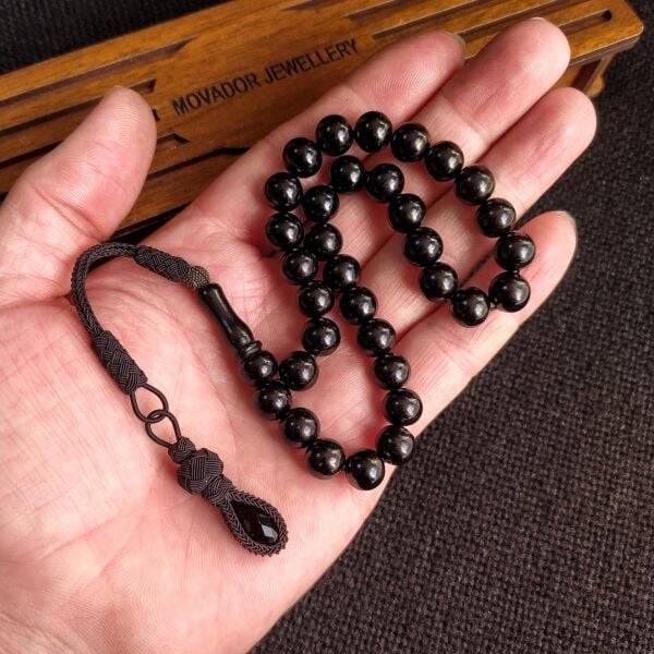 9 mm Kazaz Püsküllü Rus Oltusu Tesbih - Trabzon Kazaziye Gürcü Oltu Tespih - Ahşap Kutulu Hediyelik