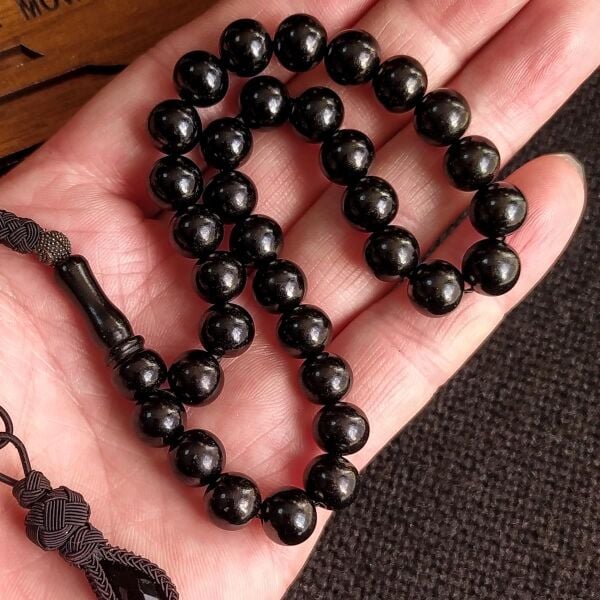 9 mm Kazaz Püsküllü Rus Oltusu Tesbih - Trabzon Kazaziye Gürcü Oltu Tespih - Ahşap Kutulu Hediyelik