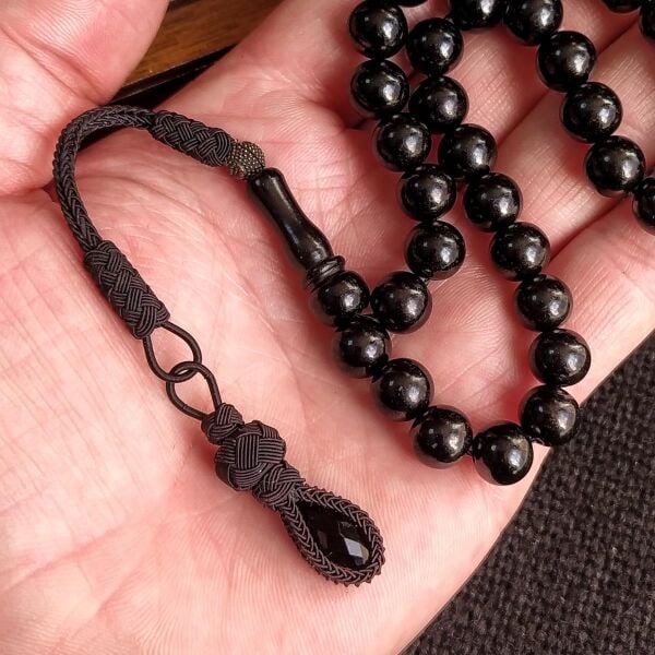 9 mm Kazaz Püsküllü Rus Oltusu Tesbih - Trabzon Kazaziye Gürcü Oltu Tespih - Ahşap Kutulu Hediyelik