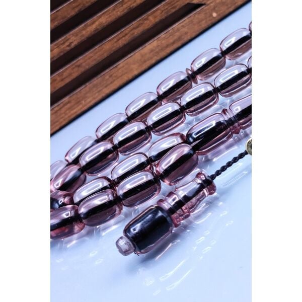 8x12 mm Şeffaf Su Rengi Zar Kehribar Tesbih - Enes Abdo Usta İmzalı Tespih