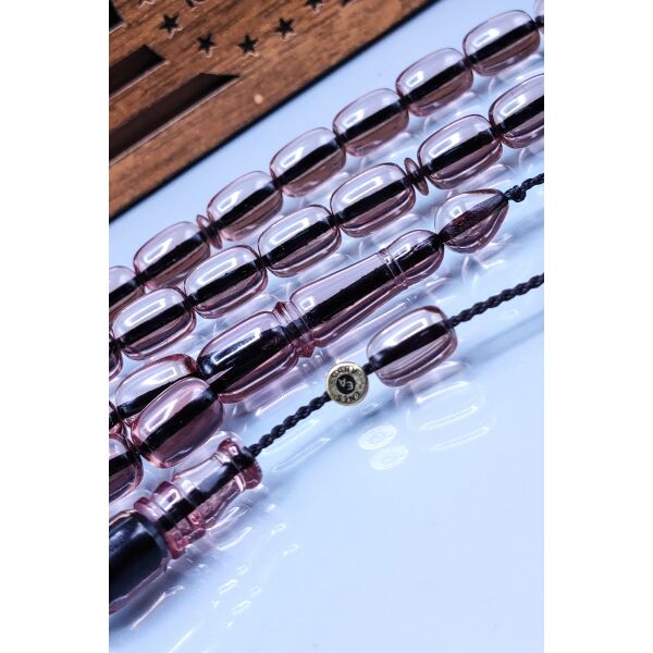 8x12 mm Şeffaf Su Rengi Zar Kehribar Tesbih - Enes Abdo Usta İmzalı Tespih