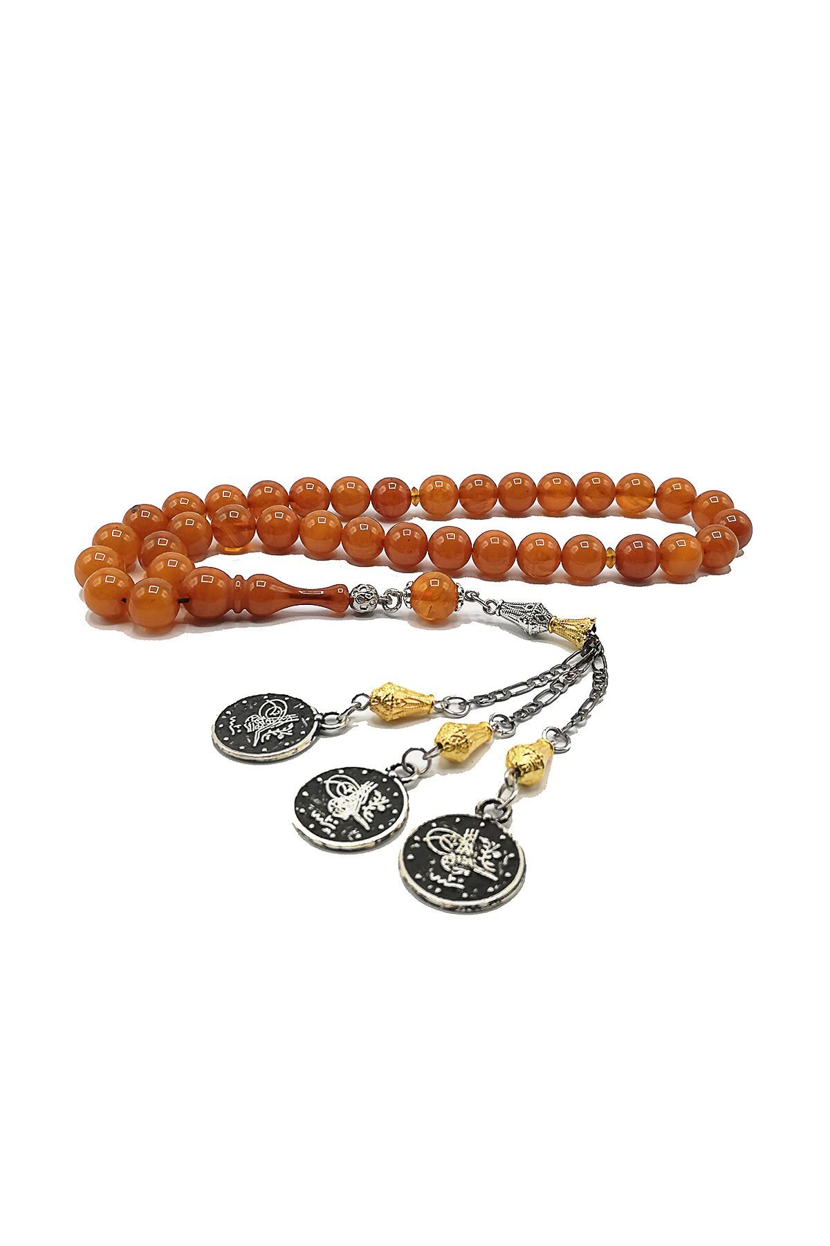 10 mm Küre Kesim Tuğla Rengi Beyrut Toz Kehribar Tesbih Halep Püsküllü Tespih