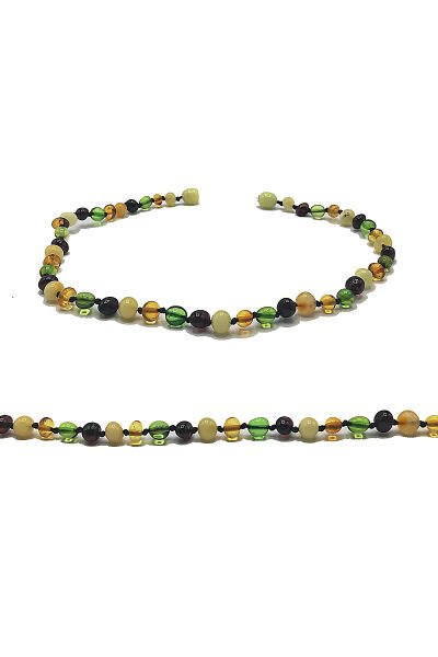 Sertifikalı Orjinal Baltık Kehribar Bebek Diş Kolyesi Litvanya Bandrollü Yeşil Multicolor Renk Kehribar Kolye Kız Erkek Çocuk Kolyesi 33 cm Standart