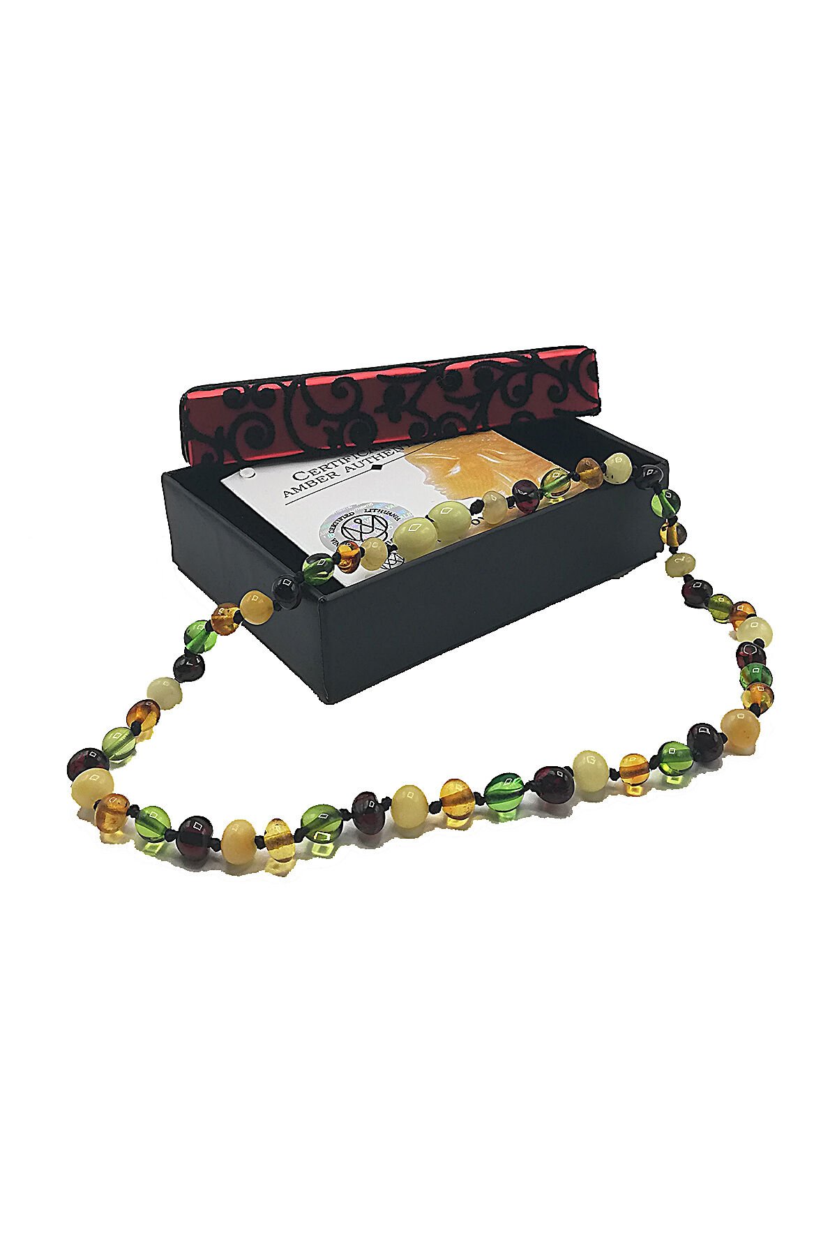 Sertifikalı Orjinal Baltık Kehribar Bebek Diş Kolyesi Litvanya Bandrollü Yeşil Multicolor Renk Kehribar Kolye Kız Erkek Çocuk Kolyesi 33 cm Standart