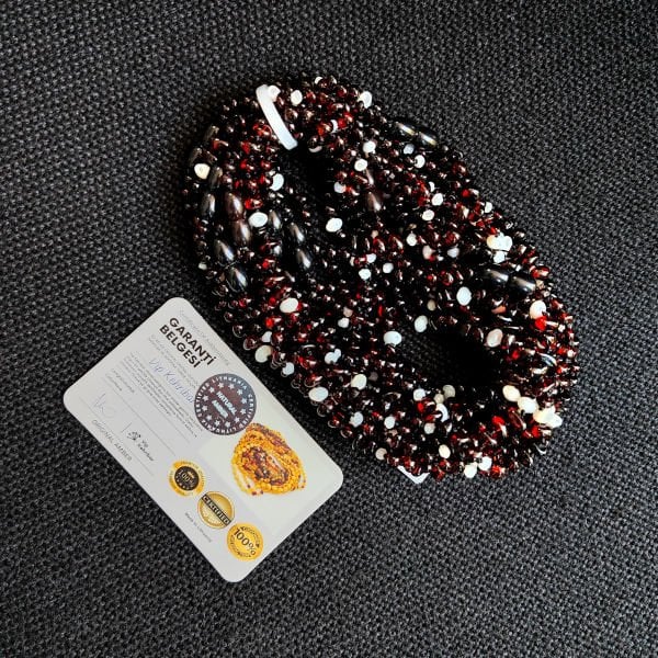 4.5 Gram İncili Vişne Rengi Kehribar Bebek Diş Kolyesi