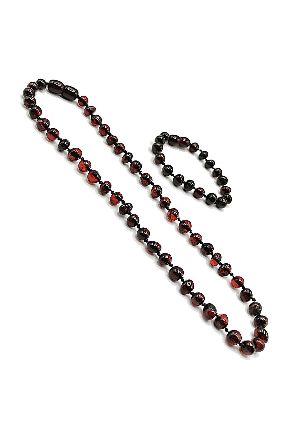 Yedek Klips Hediyeli Sertifikalı Kehribar Kolye Bileklik Seti Vişne Rengi Bebek Diş Kolyesi 0-6 Yaş