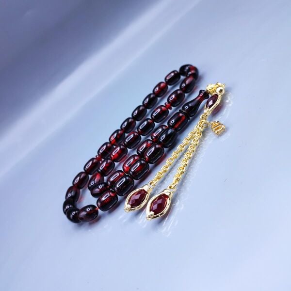 Orjinal Sıkma Kehribar Tesbih 24 K Altın Kaplama Özel Tasarım Püsküllü Faris Usta Tespih