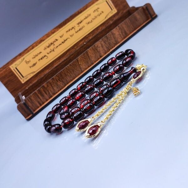 Orjinal Sıkma Kehribar Tesbih 24 K Altın Kaplama Özel Tasarım Püsküllü Faris Usta Tespih