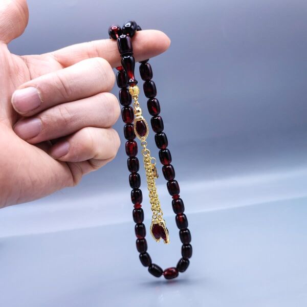 Orjinal Sıkma Kehribar Tesbih 24 K Altın Kaplama Özel Tasarım Püsküllü Faris Usta Tespih