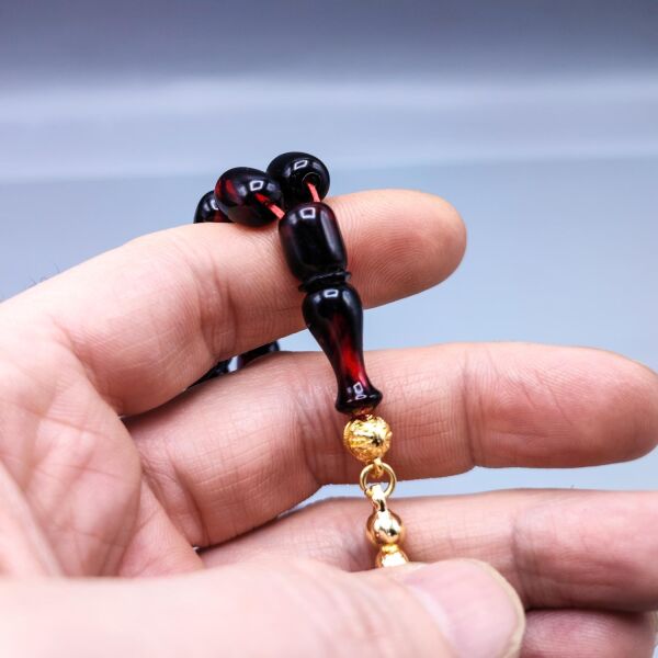 Orjinal Sıkma Kehribar Tesbih 24 K Altın Kaplama Özel Tasarım Püsküllü Faris Usta Tespih