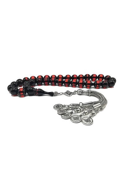 10 mm Küre Kesim Sürmeli Toz Kehribar Tesbih 5 Dallı Özel Tasarım Püsküllü Tespih