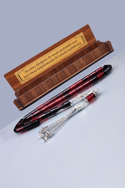 Sevgiliye Özel Mesajlı Ateşi Kehribar Tesbih - İsme Özel 7X11 mm Kesme Tespih - Ahşap Kutulu