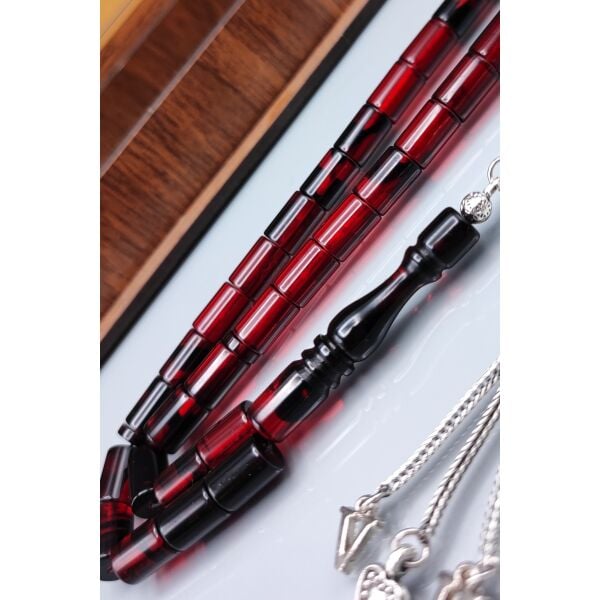 Sevgiliye Özel Mesajlı Ateşi Kehribar Tesbih - İsme Özel 7X11 mm Kesme Tespih - Ahşap Kutulu