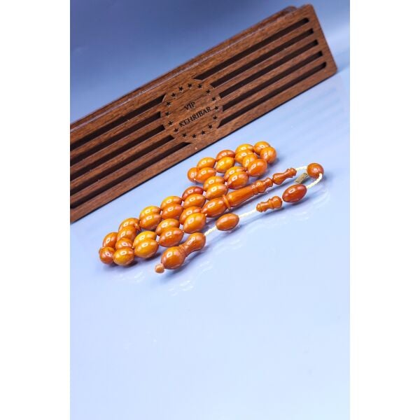 9X13 mm Mişmişi Miskevi Baga Tesbih - Ebu Sırr Usta İmzalı Katalin Tespih - Ahşap Kutulu Hediyelik