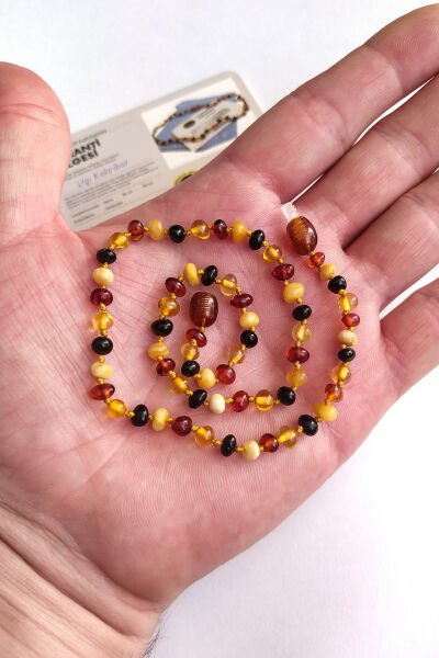 3,5 Gram Ekonomik Sertifikalı Kehribar Kolye Multicolor Bebek Diş Kolyesi Kız Erkek Çocuk Kolyesi