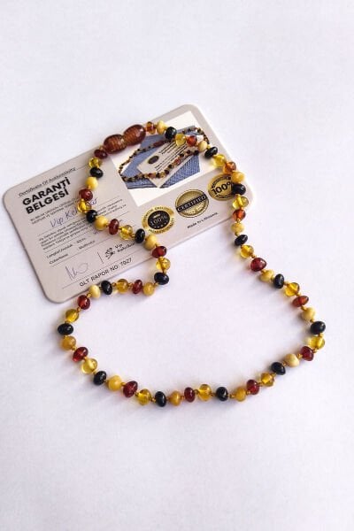 3,5 Gram Ekonomik Sertifikalı Kehribar Kolye Multicolor Bebek Diş Kolyesi Kız Erkek Çocuk Kolyesi