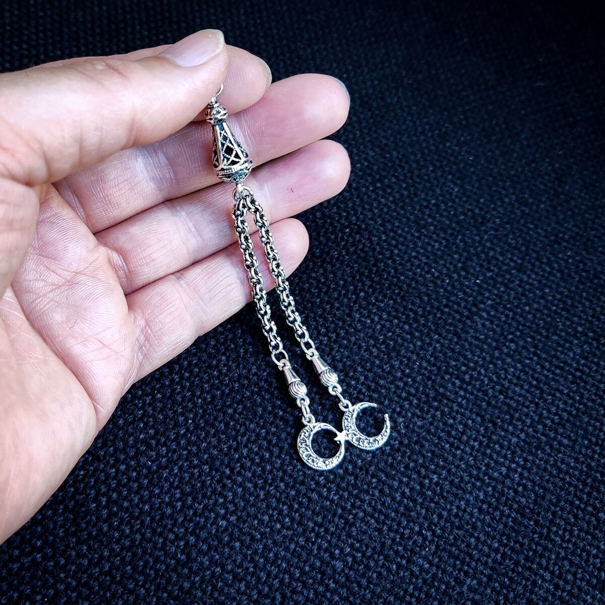 9 Gram Orjinal Gümüş Kaplama Pirinç Püskül Ay Yıldız Püskül