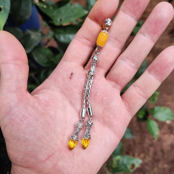 8*11 mm Kapsül Sarı Hareli Sıkma Kehribar Tesbih Erkek Hediyelik Tespih Ahşap Kutulu