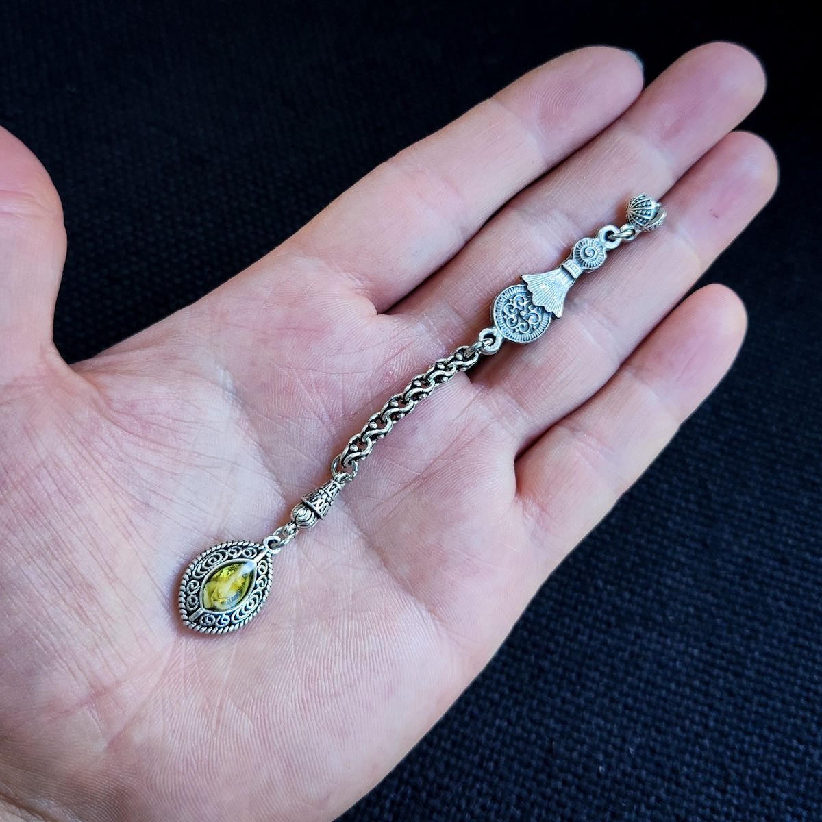 9 Gram Antik Gümüş Kaplama Sarı Mineli Pirinç Püskül