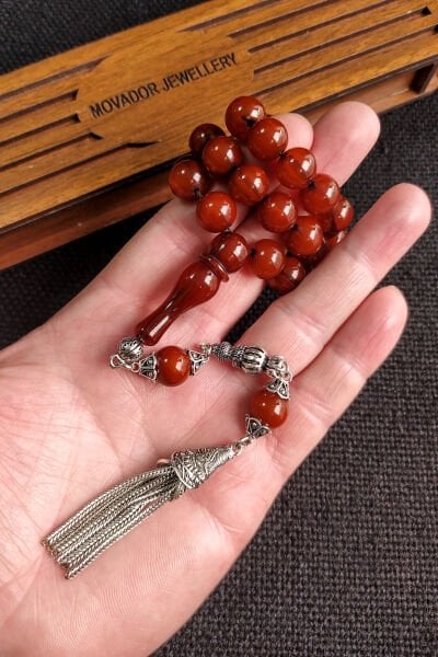 11x11 mm Helezon Hare Sıkma Kehribar Tesbih, Zırh Püsküllü Tespih