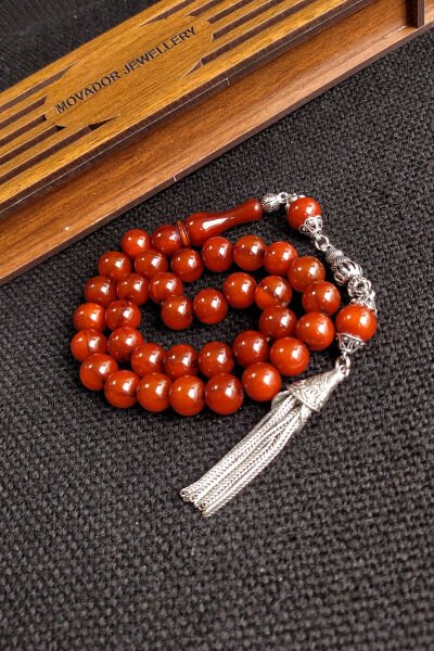 11x11 mm Helezon Hare Sıkma Kehribar Tesbih, Zırh Püsküllü Tespih