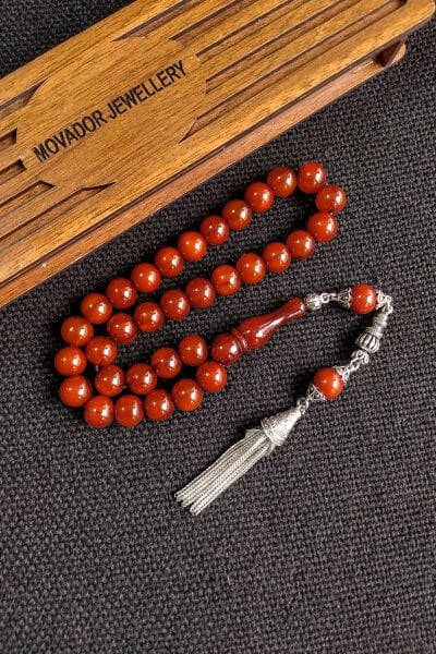 11x11 mm Helezon Hare Sıkma Kehribar Tesbih, Zırh Püsküllü Tespih