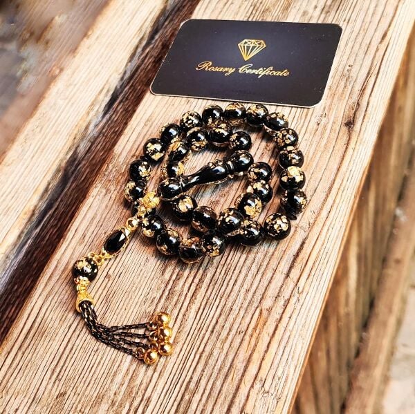 10 mm Altın Varaklı Pleksi Glass Uçak Camı Tesbih - Altın Parçacıklı Tespih