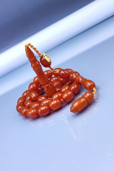 9x12 mm Mişmişi Ebu Sırr İmzalı Zar Kehribar Tesbih