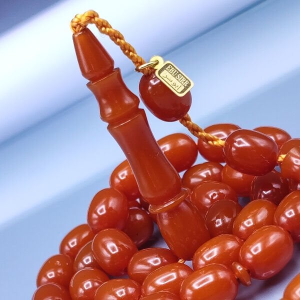 9x12 mm Mişmişi Ebu Sırr İmzalı Zar Kehribar Tesbih