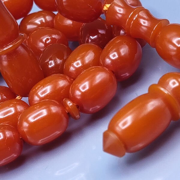 9x12 mm Mişmişi Ebu Sırr İmzalı Zar Kehribar Tesbih