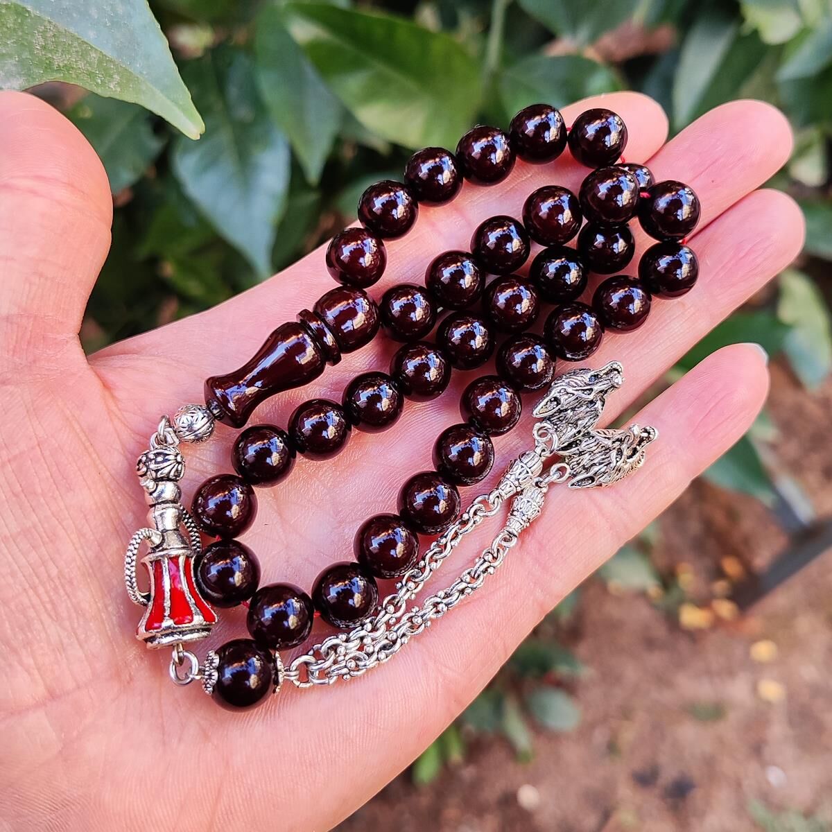 10 mm Vişne Rengi Bozkurt Püsküllü Osmanlı Benzetme Tesbih - Çubuk Sıkma Kehribar