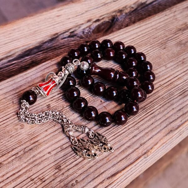 10 mm Vişne Rengi Bozkurt Püsküllü Osmanlı Benzetme Tesbih - Çubuk Sıkma Kehribar