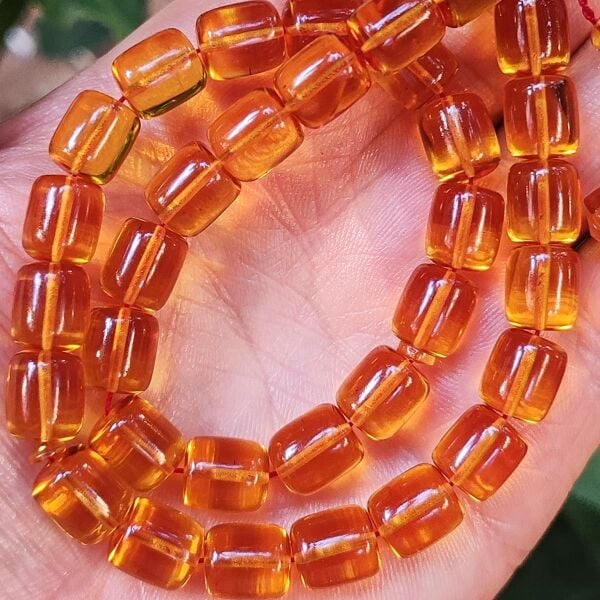 10x9 mm Ali Agiş Usta İşçilikli Altın Rengi Zar Kehribar Tesbih - Şeffaf Delim Tespih