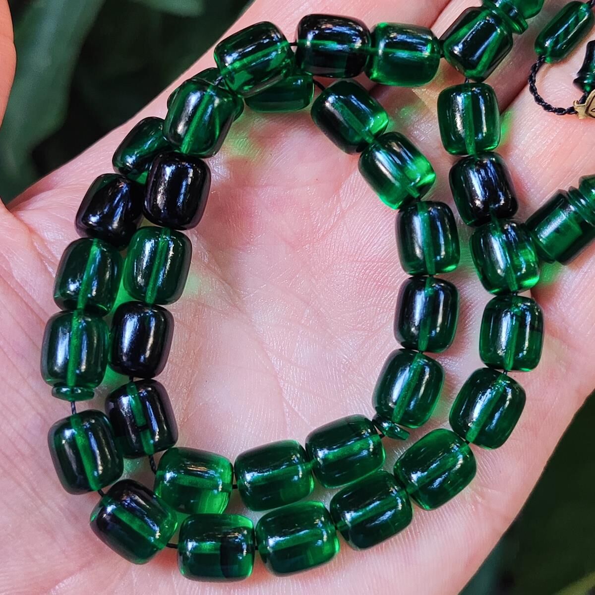 10x9 mm Ali Agiş Usta İşçilikli Yeşil Siyah Ateşi Kehribar Tesbih - Şeffaf Delim Tespih