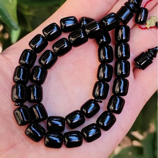 10x9 mm Ali Agiş Usta İşçilikli Siyah Zar Kehribar Tesbih - Şeffaf Delim Tespih