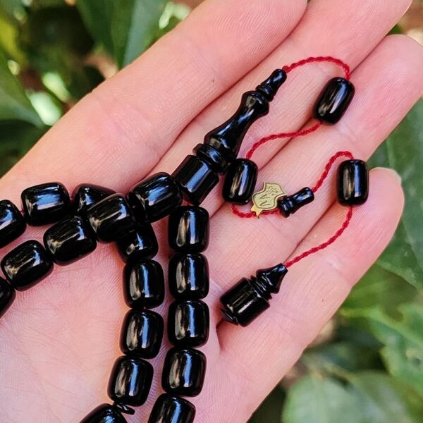 10x9 mm Ali Agiş Usta İşçilikli Siyah Zar Kehribar Tesbih - Şeffaf Delim Tespih