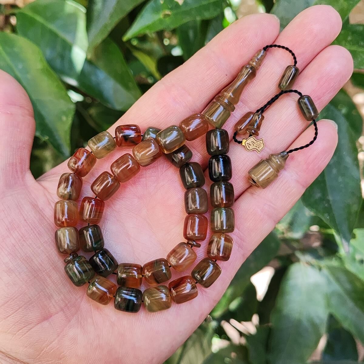 10x9 mm Ali Agiş Usta İşçilikli Renk Cümbüşü Ateşi Kehribar Tesbih - Şeffaf Delim Tespih