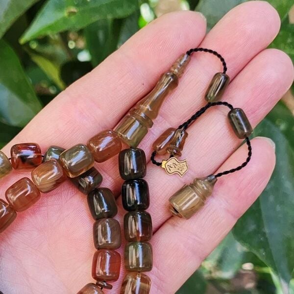 10x9 mm Ali Agiş Usta İşçilikli Renk Cümbüşü Ateşi Kehribar Tesbih - Şeffaf Delim Tespih