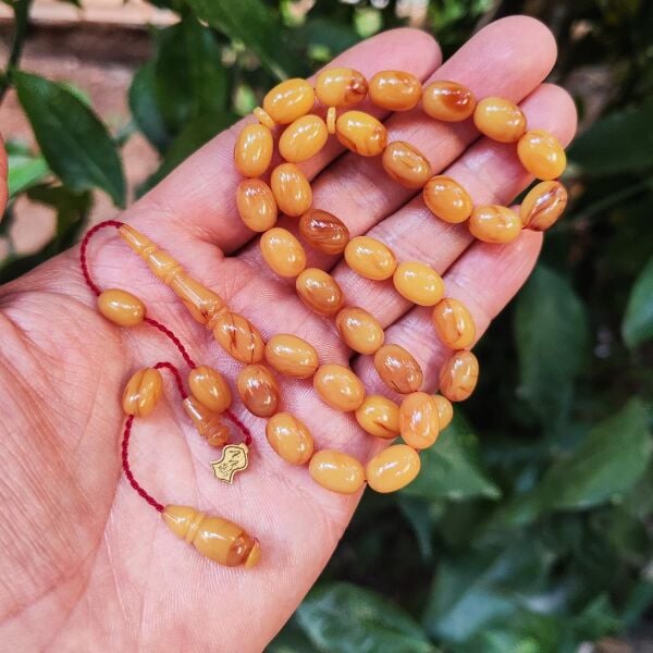 8x11 mm Ali Agiş Usta Sarı Kahve Sıkma Kehribar Tesbih - Şeffaf Delim Tespih