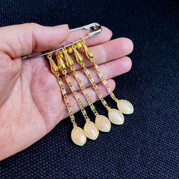5 Adet Sarı Lak Kaplama Beyaz Mineli Püskül