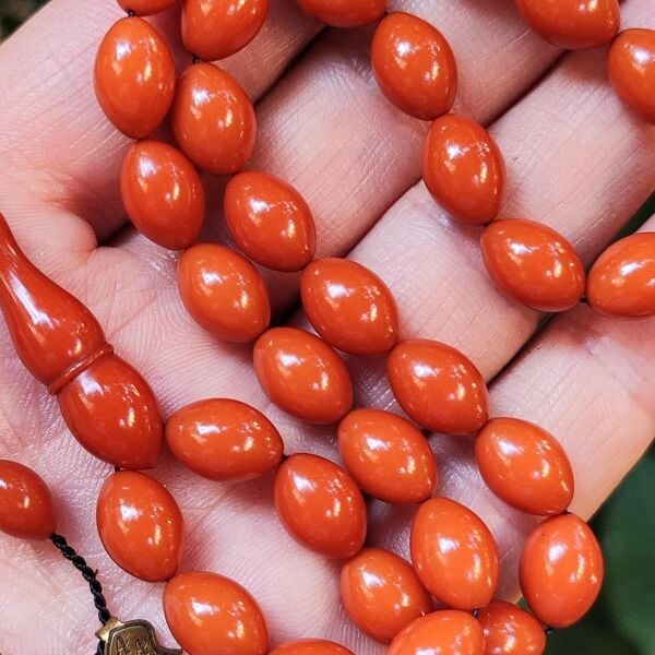 8x11 mm Ali Agiş Usta İşçilikli Kayısı Rengi Zar Kehribar Tesbih - Şeffaf Delim Tespih