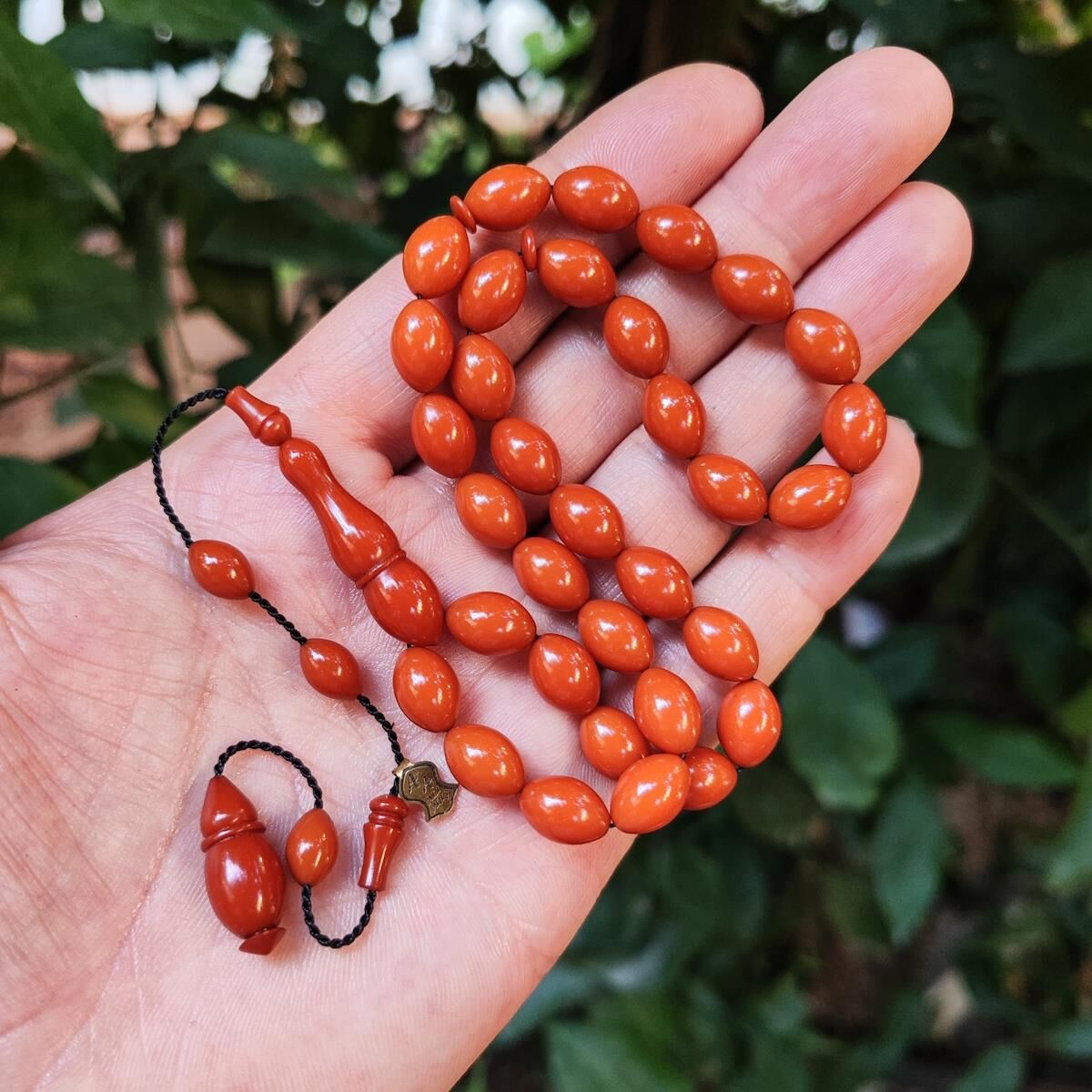 8x11 mm Ali Agiş Usta İşçilikli Kayısı Rengi Zar Kehribar Tesbih - Şeffaf Delim Tespih