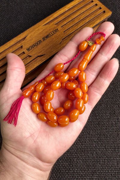 8x11 mm Beyzi Mişmişi Miskevi Baga Tesbih, Ebu Sırr Usta İmzalı Katalin Kanayan Baga, Bağa Tespih