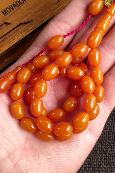 8x11 mm Beyzi Mişmişi Miskevi Baga Tesbih, Ebu Sırr Usta İmzalı Katalin Kanayan Baga, Bağa Tespih