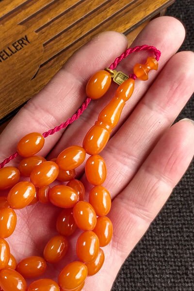 8x11 mm Beyzi Mişmişi Miskevi Baga Tesbih, Ebu Sırr Usta İmzalı Katalin Kanayan Baga, Bağa Tespih