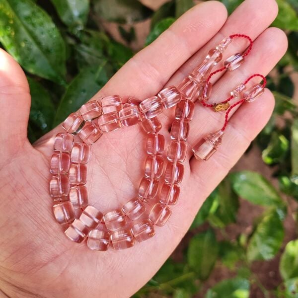 10x9 mm Ali Agiş Usta İşçilikli Şeffaf Zar Kehribar Tesbih - Şeffaf Delim Tespih