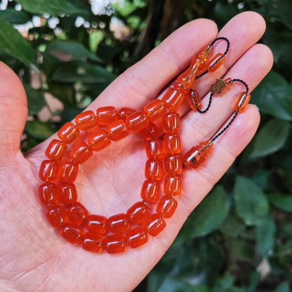 10x9 mm Ali Agiş Usta İşçilikli Yemen Rengi Zar Kehribar Tesbih - Şeffaf Delim Tespih