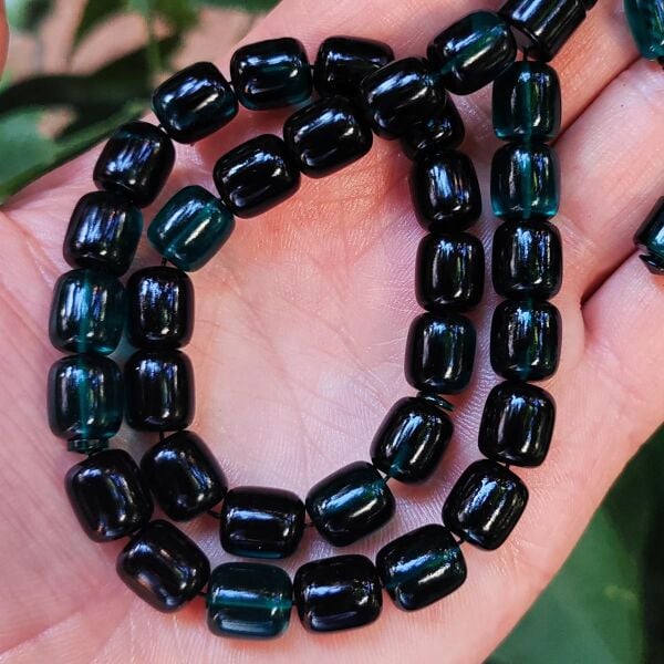 10x9 mm Ali Agiş Usta İşçilikli Petrol Yeşili Ateşi Kehribar Tesbih - Şeffaf Delim Tespih