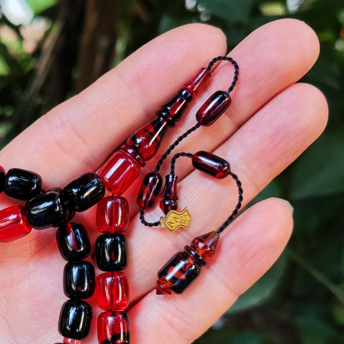 10x9 mm Ali Agiş Usta İşçilikli Tirbüşon Rengi Ateşi Kehribar Tesbih - Şeffaf Delim Tespih